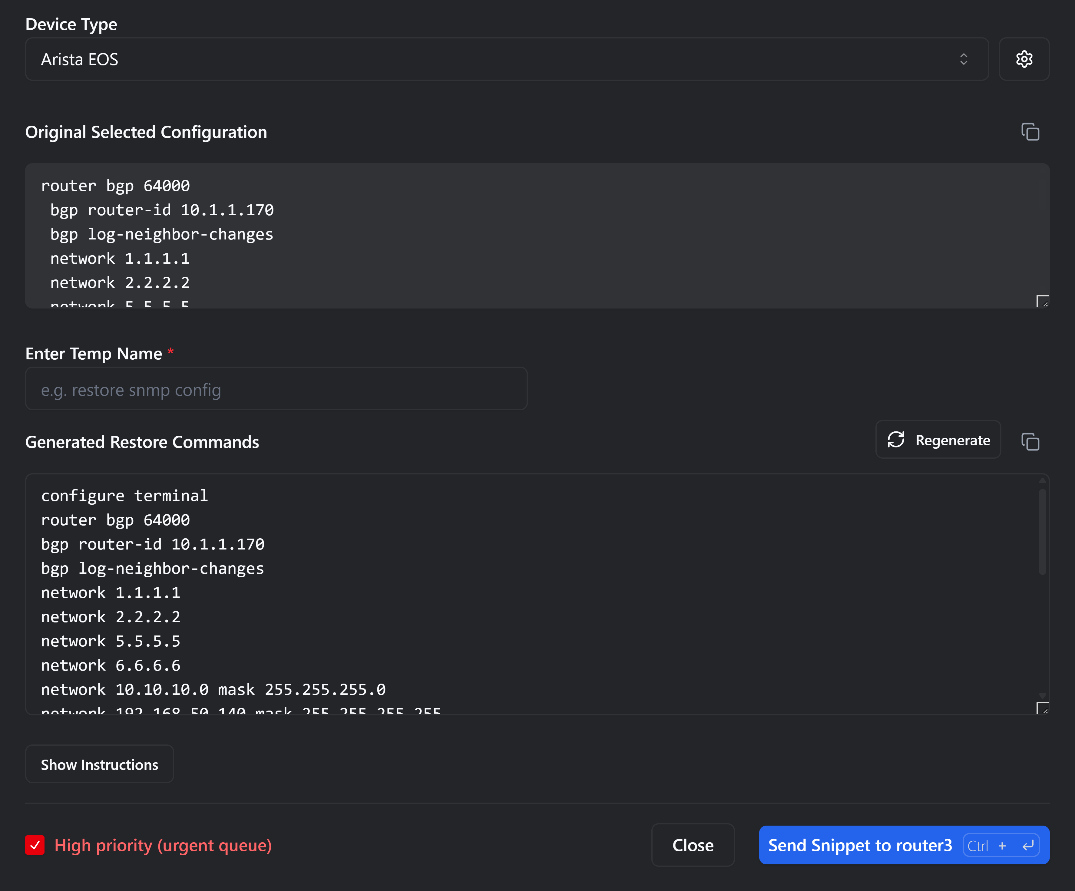 Recovery & Rollback in the rConfig V8 interface